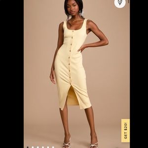 Look of Leisure Light Yellow Ribbed Button-Front Midi Dress